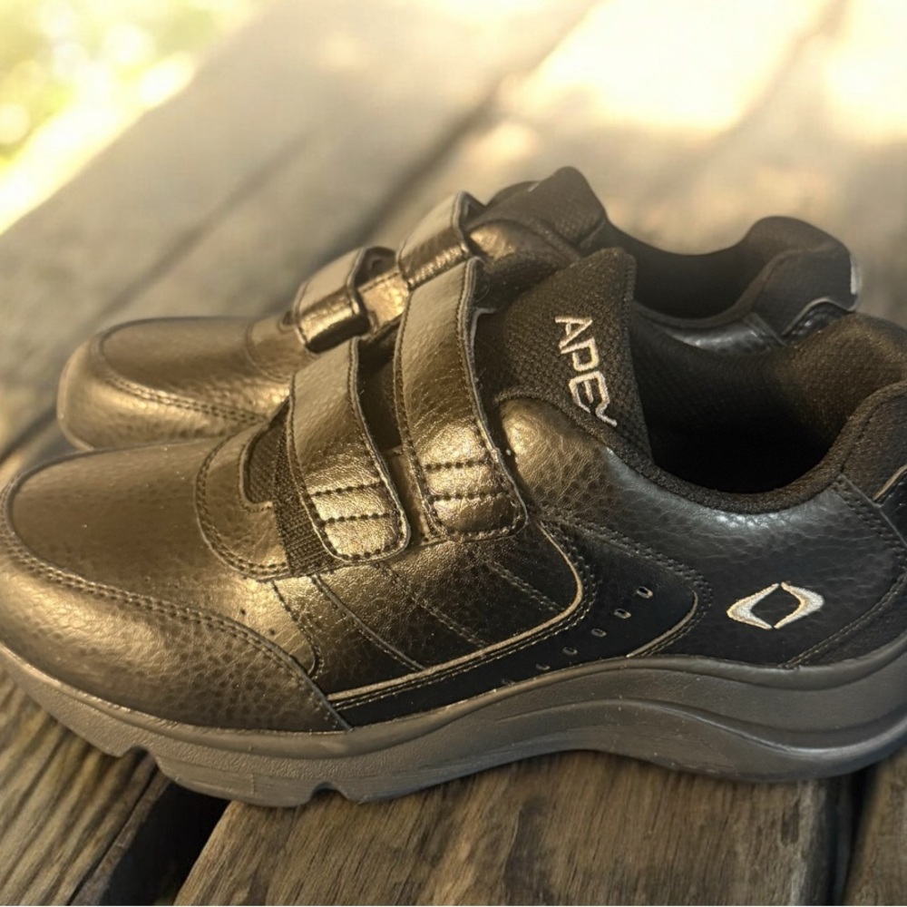 New Apex V950M Men's Leather Shoes Black Double Strap Comfort Sz 8.5 M Diabetic